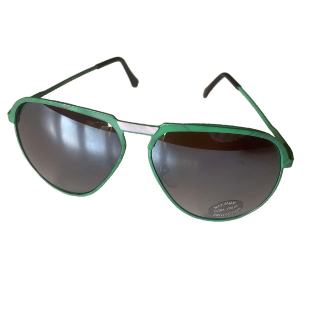 True Vintage 1980s Bright Green Wire Frame Aviator Sunglasses
